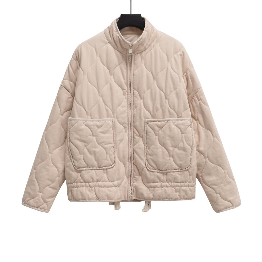 Women’s quilted jacket with stand-up collar, cushion quilting and drawstring Fashion Glam