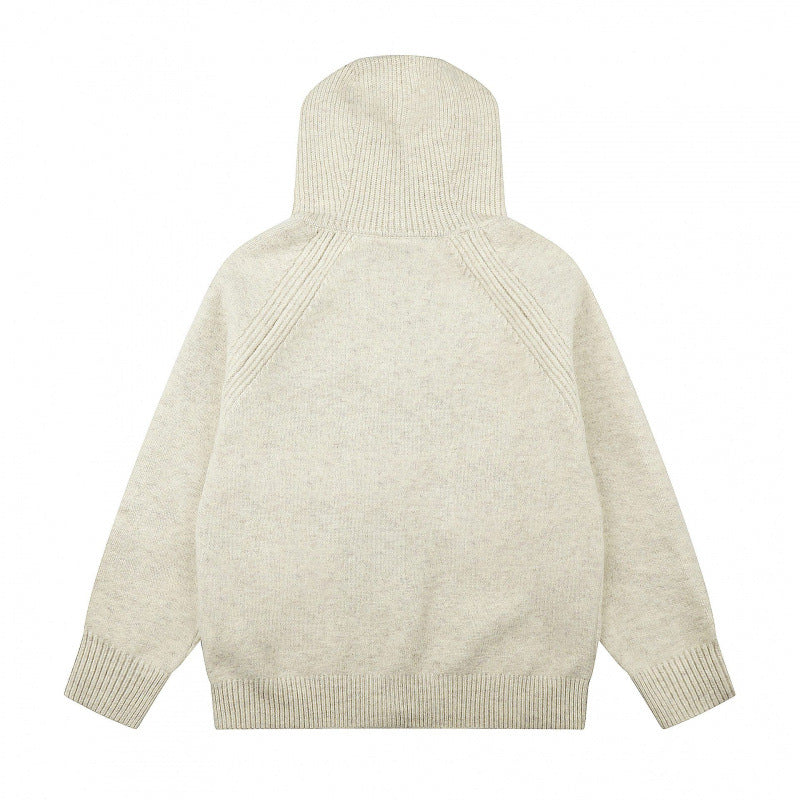 Unisex Wide-Cut Hooded Knit Cardigan with Full Zip and Raglan Sleeves Fashion Glam