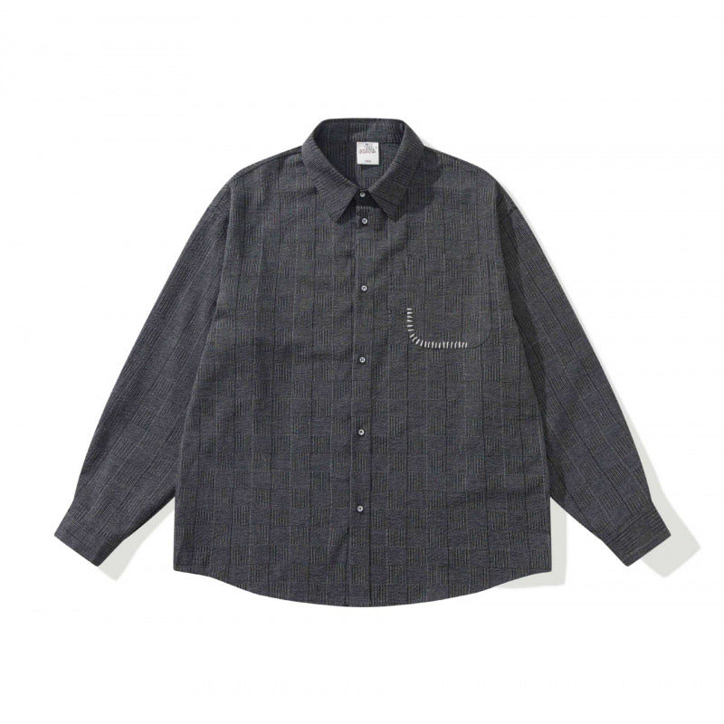 Unisex Oversize shirt made of structured wool blend with check pattern and decorative chest pocket Fashion Glam
