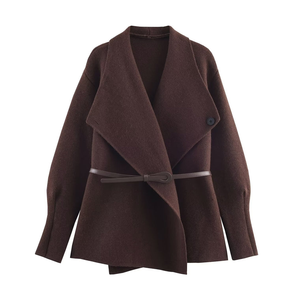 Women’s Wrap Coat with Oversized Shawl Collar and Waist Belt Fashion Glam