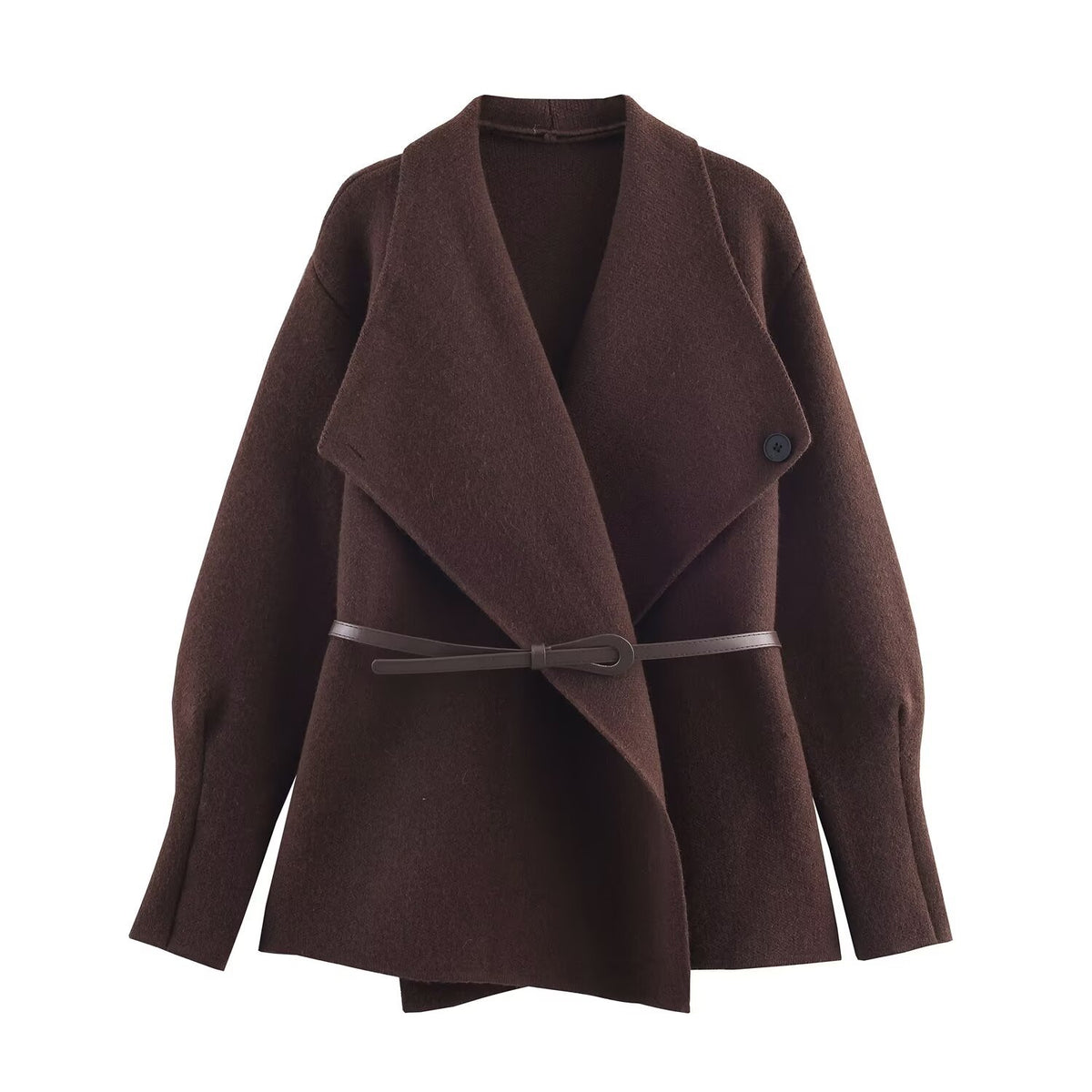 Women’s Wrap Coat with Oversized Shawl Collar and Waist Belt Fashion Glam