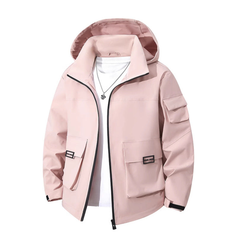 Men's Technical Utility Hooded Jacket with Multiple Flap Pockets and Wind-Resistant Softshell Fashion Glam