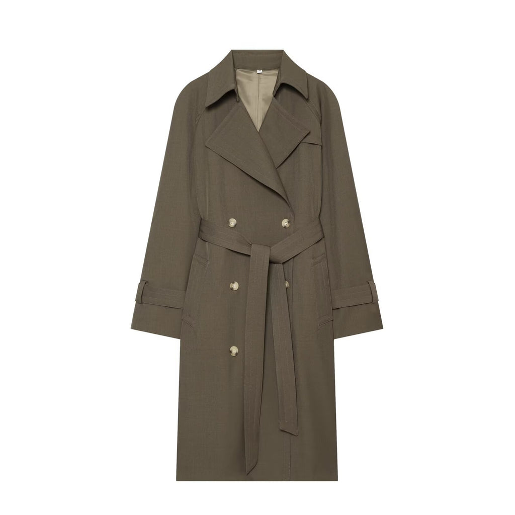 Women's Double-Breasted Trench Coat with Waist Belt and Raglan Sleeves Fashion Glam