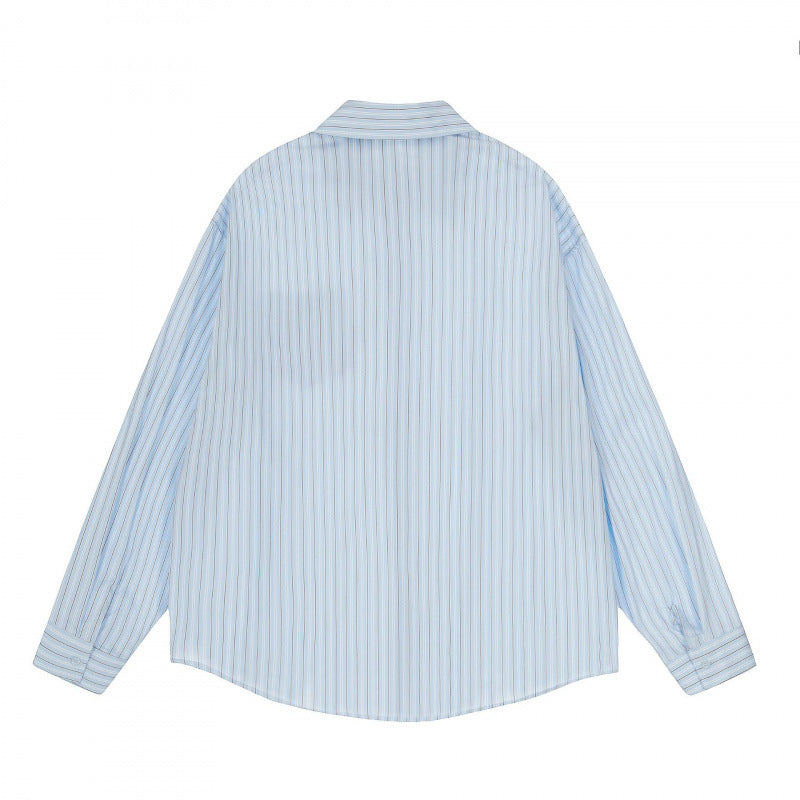 Men's Loose Oversized Shirt with Pinstripes, Chest Pocket and Contrast Stitches Fashion Glam