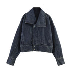 Women oversized cropped jeans jacket with wide collar Fashion Glam