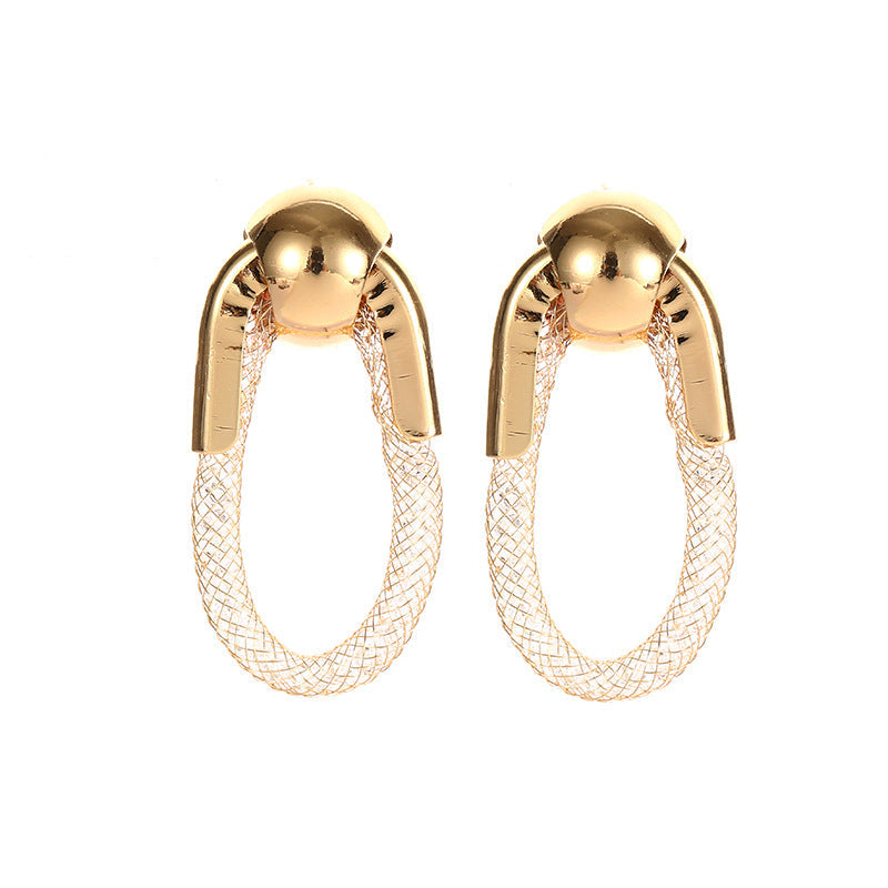 Ladies Hanging Earrings with Innovative, Gold-colored Design Fashion Glam