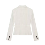 Women's Tailored Pinstripe Blazer with Tie Belt Fashion Glam
