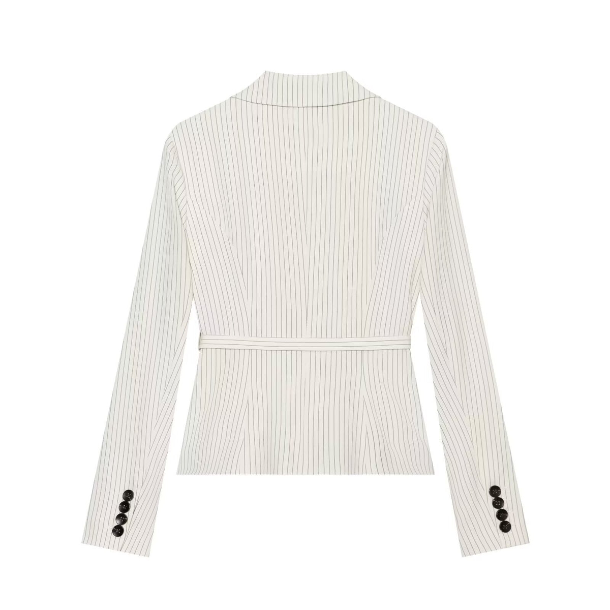 Women's Tailored Pinstripe Blazer with Tie Belt Fashion Glam