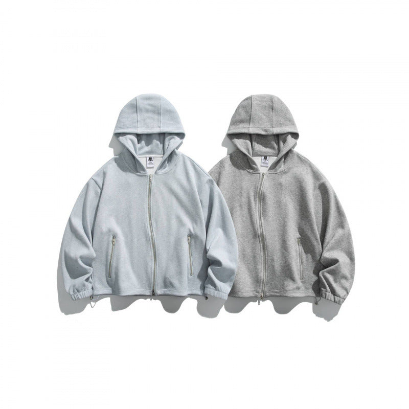 Unisex Oversize Fleece Zip Jacket with Hood, Two-Way Zipper and Adjustable Hem Fashion Glam