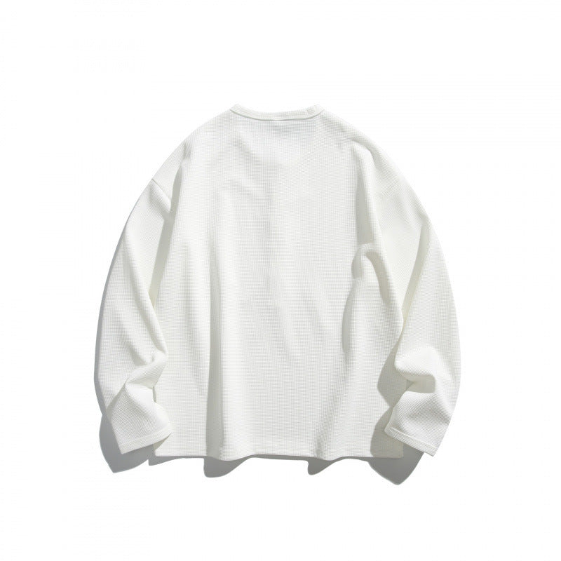 Unisex waffle texture Henley shirt with button placket and oversized fit Fashion Glam