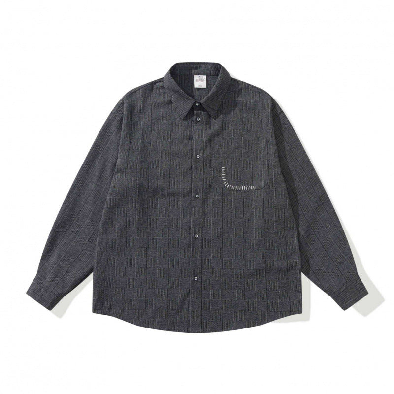 Unisex Oversize shirt made of structured wool blend with check pattern and decorative chest pocket Fashion Glam