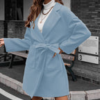 Ladies wrap coat with tie belt, large flap pocket and lapel collar Fashion Glam