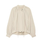 Women's Lightweight Blouson Jacket with Gathered Stand Collar, Balloon Sleeves, and Drawstring Fashion Glam