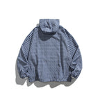Unisex Lightweight Checked Windbreaker Jacket with Hood, Raglan Sleeves, and Drawstring Fashion Glam