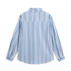 Men's Loose-Fitting Cotton Shirt with Vertical Stripes and Rounded Hem Fashion Glam