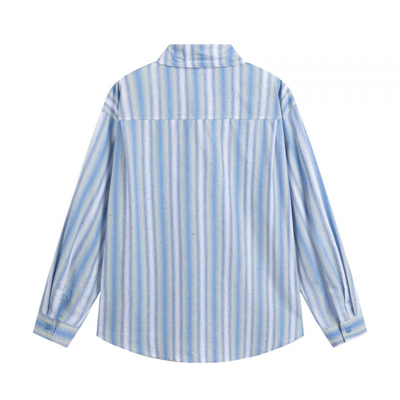 Men's Loose-Fitting Cotton Shirt with Vertical Stripes and Rounded Hem Fashion Glam