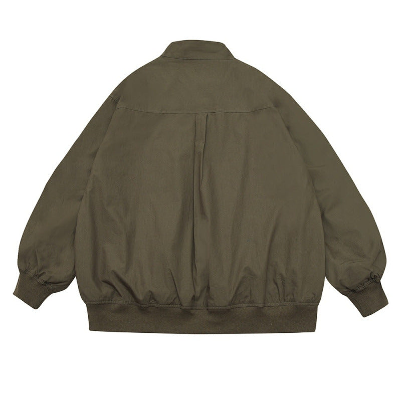 Unisex Oversize Bomber Jacket in Boxy Cut with Flap Pockets and Ribbed Hem Fashion Glam