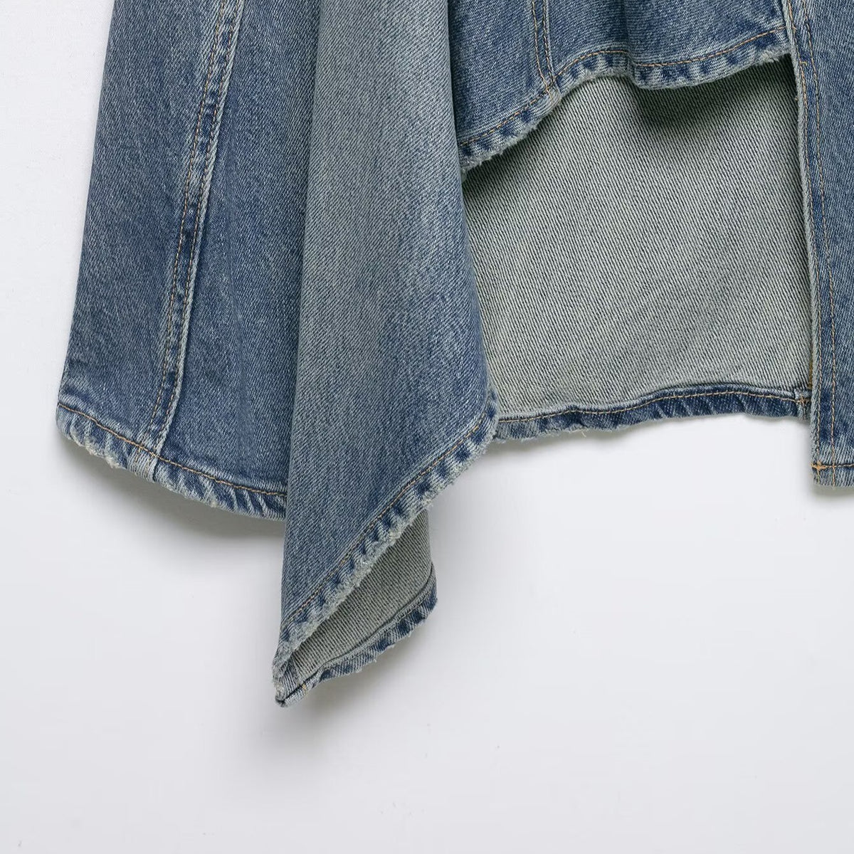 Women's Asymmetrical Denim Wrap Skirt with Inserts and Pockets Fashion Glam