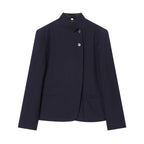Women's tailored blazer with stand-up collar and asymmetrical button placket Fashion Glam