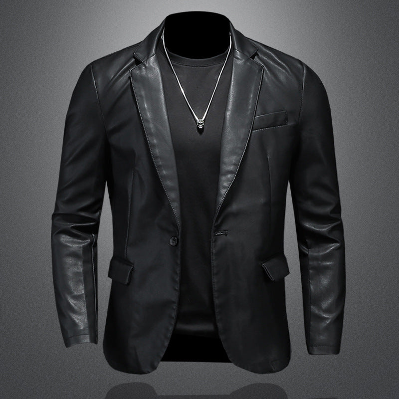 Men's leather blazer with a slim silhouette, pointed lapels, and flap pockets Fashion Glam