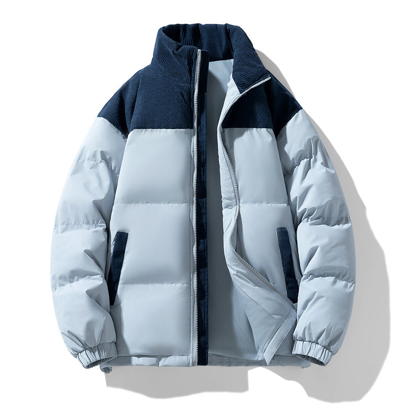 Men's quilted winter jacket with cord trim, high stand-up collar, and warm insulation Fashion Glam