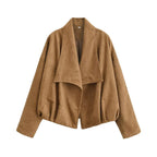 Women’s short jacket in waterfall look with soft velour finish and wide shawl collar Fashion Glam