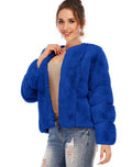 Women's Short Plush Bomber Jacket made of Faux Fur with Boxy Silhouette and Panel Sleeves Fashion Glam