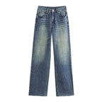 Women's high-waisted wide-leg jeans with wide leg and vintage wash Fashion Glam
