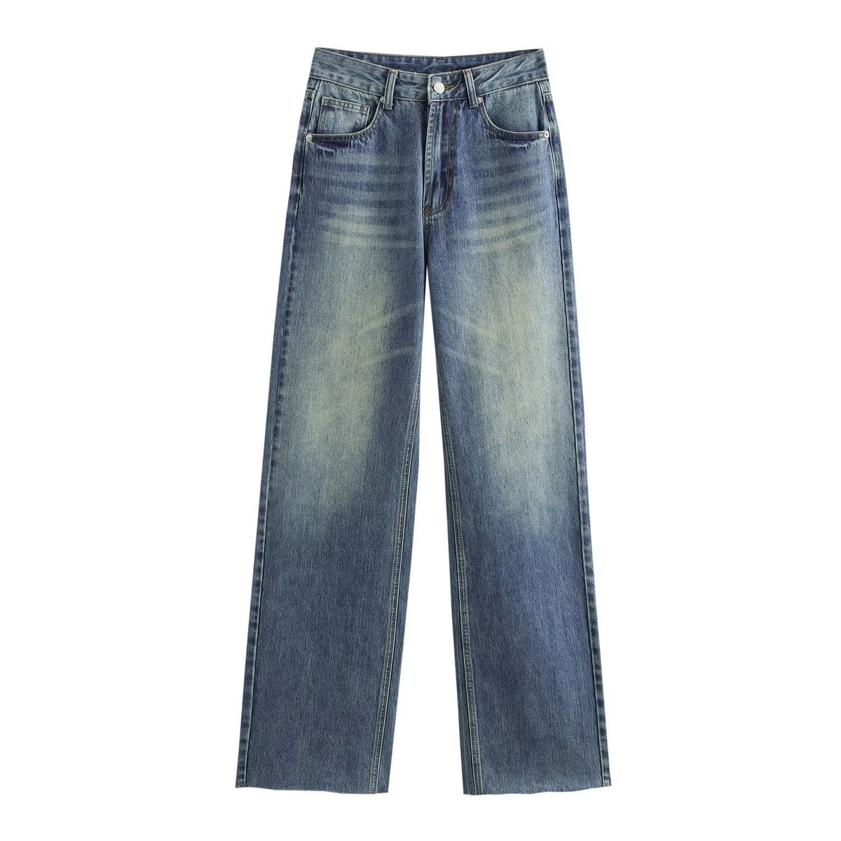 Women's high-waisted wide-leg jeans with wide leg and vintage wash Fashion Glam
