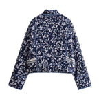 Ladies Quilted Short Jacket in Kimono Style with Floral Quilting and Contrast Piping Fashion Glam