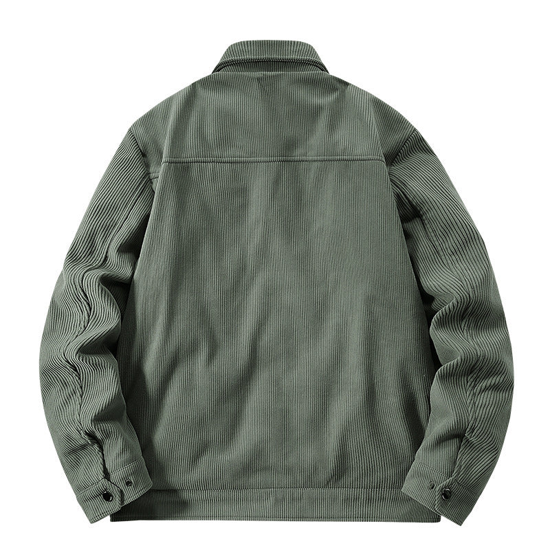 Men's Ribbed Cord Overshirt Jacket with Quilted Inner Lining and Chest Flaps Fashion Glam