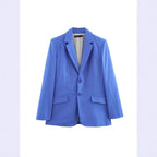 Women's Oversized Single-Breasted Blazer with Notch Lapels, Two Buttons and Flap Pockets Fashion Glam