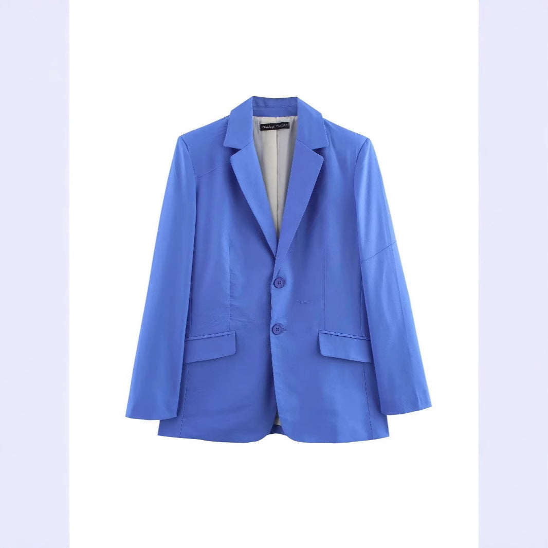 Women's Oversized Single-Breasted Blazer with Notch Lapels, Two Buttons and Flap Pockets Fashion Glam