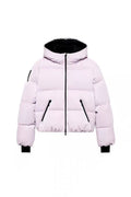 Women's short padded bomber-style hooded jacket with elastic hem and zippered pockets Fashion Glam