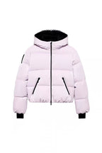 Women's short padded bomber-style hooded jacket with elastic hem and zippered pockets Fashion Glam