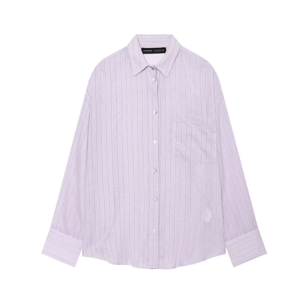 Women's oversized shirt blouse with stripes, chest pocket, and loose fit Fashion Glam