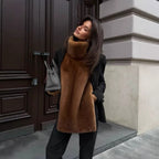 Ladies long luxurious faux fur stole with high cozy collar Fashion Glam