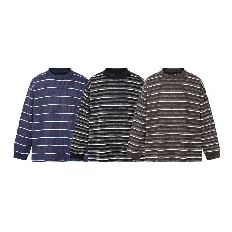 Unisex locker-fit structured knit sweater with round neck and maritime stripes Fashion Glam
