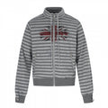 Unisex Striped Zip Hoodie with Troyer Collar, Chest Print, and Zipper Pockets Fashion Glam