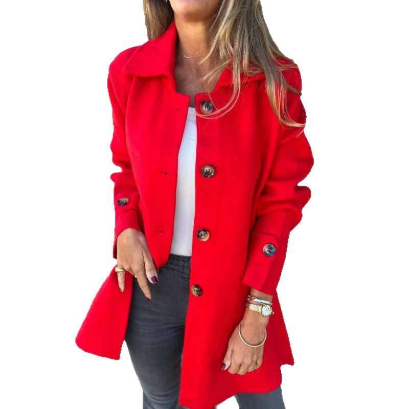 Women's lightweight flared knitted coat with button placket and stand-up collar Fashion Glam