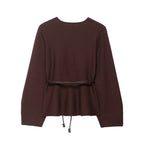 Women's Crossed Knit Cardigan with Waistband and Kimono Sleeves Fashion Glam