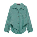 Women's Striped Oversized Shirt Blouse with Chest Pocket and Wide Cuffs Fashion Glam