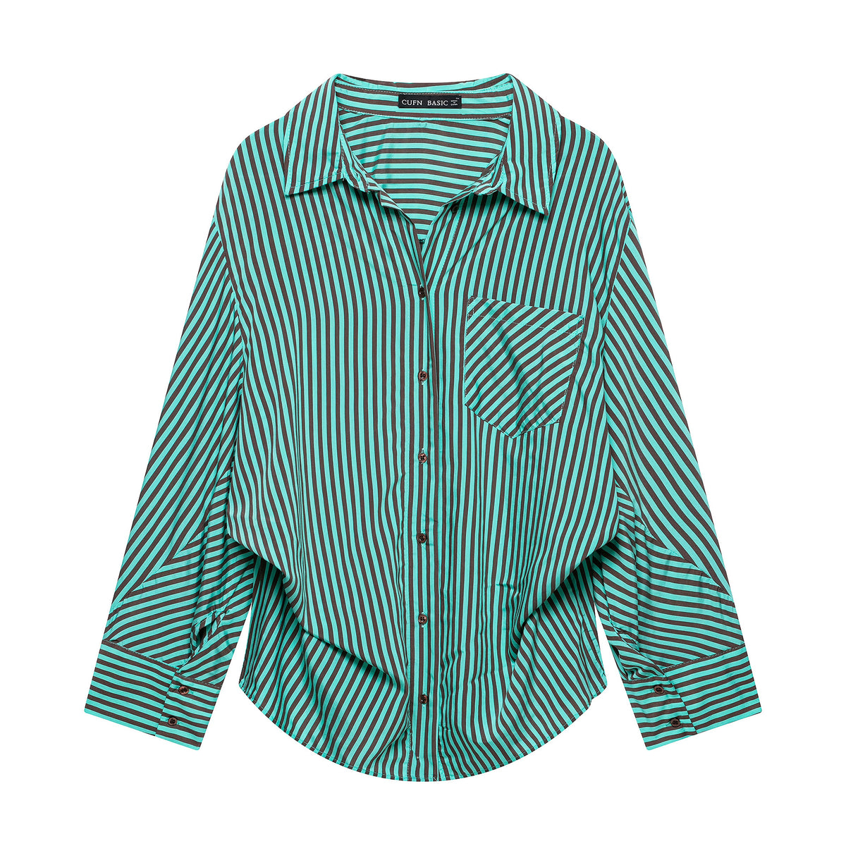 Women's Striped Oversized Shirt Blouse with Chest Pocket and Wide Cuffs Fashion Glam