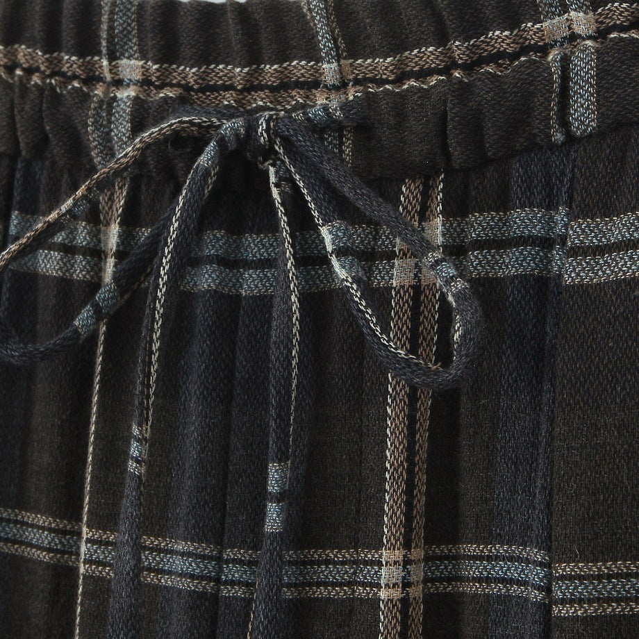Women's Wide Checked Fabric Trousers with Drawstring Waist and Ironed Fold Fashion Glam