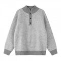 Unisex Boxy knit sweater with Henley button placket and raised ribbed collar Fashion Glam
