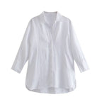 Women's Lightweight Oversized Shirt with High Back Hem, Linen Look and Concealed Button Placket Fashion Glam