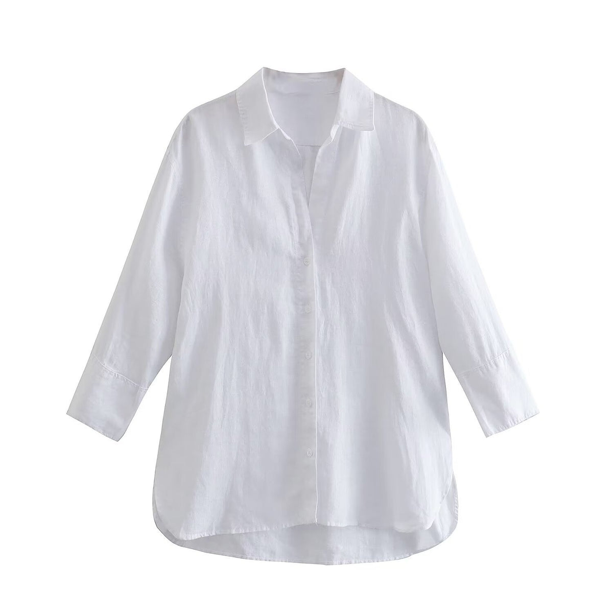 Women's Lightweight Oversized Shirt with High Back Hem, Linen Look and Concealed Button Placket Fashion Glam