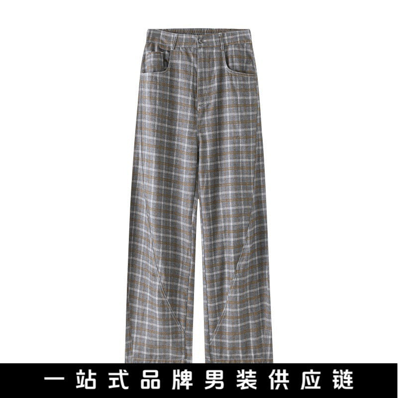 Women High-waisted wide checkered Culotte pants with crease Fashion Glam