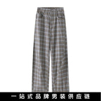 Women High-waisted wide checkered Culotte pants with crease Fashion Glam
