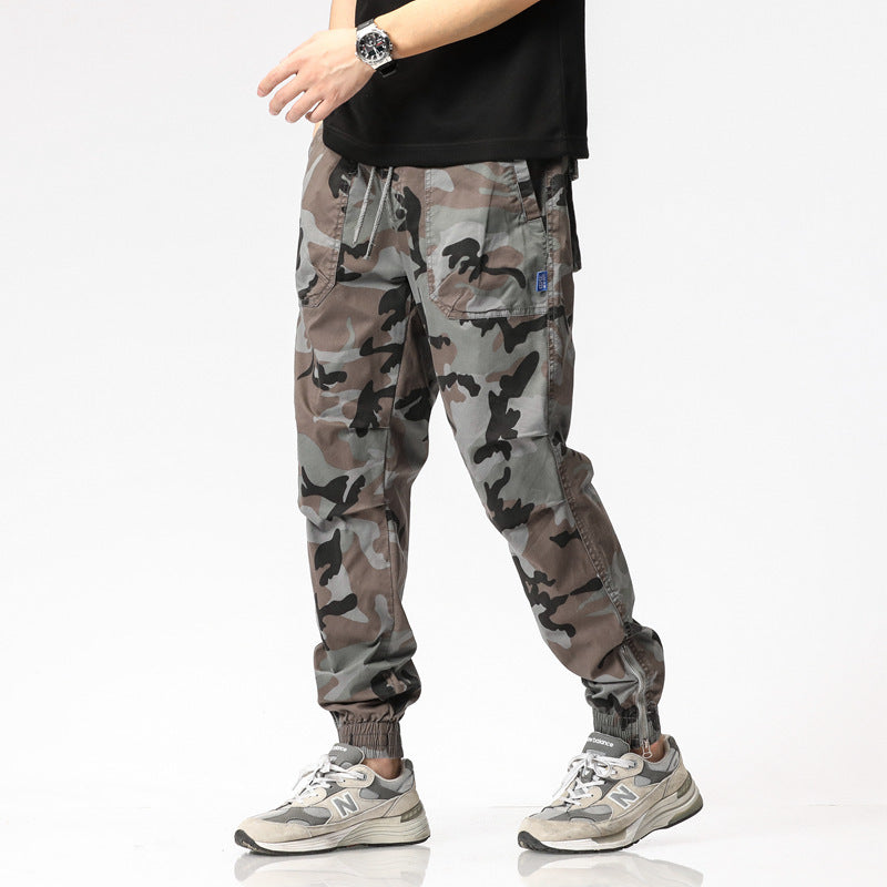 Men's cargo pants in jogger style with camouflage, elastic cuffs, and multifunctional pockets Fashion Glam